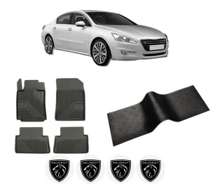 Set 5 covorase auto PEUGEOT 508 I (8D_) din 2008-2018, cu covoras tunel median, presuri auto din cauciuc, 4x Stickere auto cu PEUGEOT - Img 2