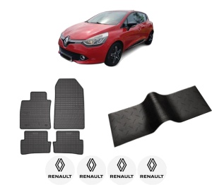 Set 5 covorase auto RENAULT CLIO IV (BH_) din 2015-2020, cu covoras tunel median, presuri auto din cauciuc, 4x Stickere auto cu RENAULT - Img 2