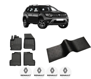 Set 5 covorase auto RENAULT DUSTER (HM_) din 2016-2020, cu covoras tunel median, presuri auto din cauciuc, 4x Stickere auto cu RENAULT - Img 2