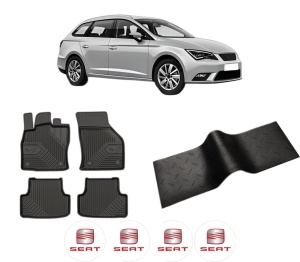 Set 5 covorase auto SEAT LEON ST (5F8) din 2011-2018, cu covoras tunel median, presuri auto din cauciuc, 4x Stickere auto cu SEAT - Img 2