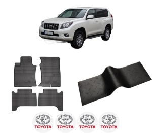 Set 5 covorase auto TOYOTA LAND CRUISER VAN (_J15_) din 2015-2016, cu covoras tunel median, presuri auto din cauciuc, 4x Stickere auto cu TOYOTA - Img 2