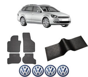 Set 5 covorase auto Volkswagen GOLF VI Variant (AJ5) din 2008-2017, cu covoras tunel median, presuri auto din cauciuc, 4x Stickere auto cu Volkswagen - Img 2