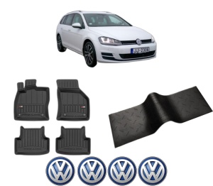 Set 5 covorase auto Volkswagen GOLF VII Variant (BA5, BV5) din 2007-2015, cu covoras tunel median, presuri auto din cauciuc, 4x Stickere auto cu Volkswagen - Img 2