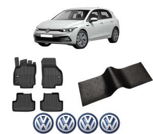Set 5 covorase auto Volkswagen GOLF VIII (CD1, DA1) din 2007-2015, cu covoras tunel median, presuri auto din cauciuc, 4x Stickere auto cu Volkswagen - Img 2