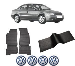 Set 5 covorase auto Volkswagen PASSAT B5.5 (3B3) din 2012-2013, cu covoras tunel median, presuri auto din cauciuc, 4x Stickere auto cu Volkswagen - Img 2