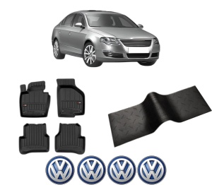 Set 5 covorase auto Volkswagen PASSAT B6 (3C2) din 2016-2020, cu covoras tunel median, presuri auto din cauciuc, 4x Stickere auto cu Volkswagen - Img 2