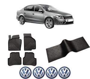 Set 5 covorase auto Volkswagen PASSAT B7 (362) din 2020-2024, cu covoras tunel median, presuri auto din cauciuc, 4x Stickere auto cu Volkswagen - Img 2