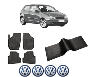 Set 5 covorase auto Volkswagen POLO IV (9N_, 9A_) din 2009-2015, cu covoras tunel median, presuri auto din cauciuc, 4x Stickere auto cu Volkswagen - Img 2