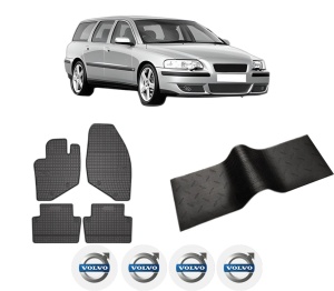 Set 5 covorase auto VOLVO V70 II (285) din 2006-2014, cu covoras tunel median, presuri auto din cauciuc, 4x Stickere auto cu VOLVO - Img 2
