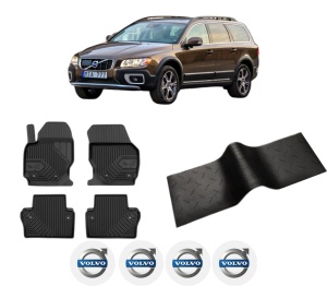 Set 5 covorase auto VOLVO XC70 II VAN (136) din 2018-2020, cu covoras tunel median, presuri auto din cauciuc, 4x Stickere auto cu VOLVO - Img 2