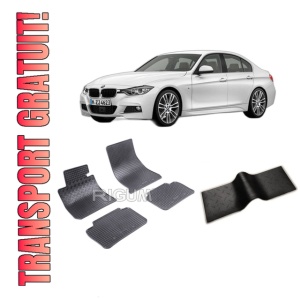 Set 5 covorase BMW SERIA 3 F30 din 01.2012-02.2019, cu covoras tunel median, CAROSERIE SEDAN, Presuri cauciuc 100%, compatibil cu autoturismul BMW SERIA 3 F30, Rigum