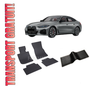 Set 5 covorase BMW SERIA 4 G26 din 2022-PREZENT, cu covoras tunel median, CAROSERIE GRAN COUPÉ 4 USI, Presuri cauciuc 100%, compatibil cu autoturismul BMW SERIA 4 G26, Rigum