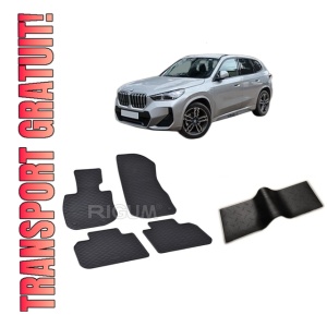 Set 5 covorase BMW X1 U11 PHEV din 10.2022-PREZENT, cu covoras tunel median, CAROSERIE SUV, Presuri cauciuc 100%, compatibil cu autoturismul BMW X1 U11 PHEV, Rigum