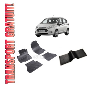 Set 5 covorase FORD B-MAX din 09.2012-11.2017, cu covoras tunel median, CAROSERIE VAN, Presuri cauciuc 100%, compatibil cu autoturismul FORD B-MAX, Rigum