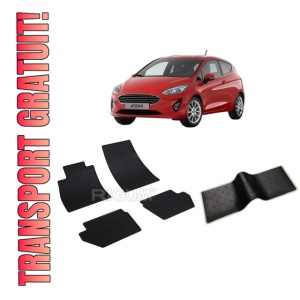 Set 5 covorase FORD FIESTA VII din 07.2017-PREZENT, cu covoras tunel median, CAROSERIE HATCHBACK, Presuri cauciuc 100%, compatibil cu autoturismul FORD FIESTA VII, Rigum