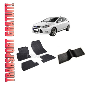 Set 5 covorase FORD FOCUS III din 03.2011-08.2018, cu covoras tunel median, CAROSERIE HATCHBACK, Presuri cauciuc 100%, compatibil cu autoturismul FORD FOCUS III, Rigum