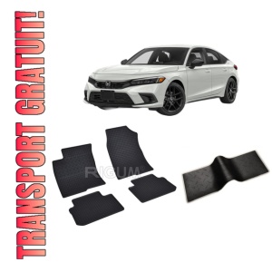 Set 5 covorase HONDA CIVIC XI din 11.2022-PREZENT, cu covoras tunel median, CAROSERIE HATCHBACK, Presuri cauciuc 100%, compatibil cu autoturismul HONDA CIVIC XI, Rigum