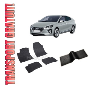 Set 5 covorase HYUNDAI IONIQ HYBRID din 10.2016-PREZENT, cu covoras tunel median, CAROSERIE HATCHBACK HYBRID, Presuri cauciuc 100%, compatibil cu autoturismul HYUNDAI IONIQ HYBRID, Rigum