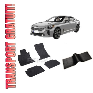 Set 5 covorase KIA STINGER din 10.2017-PREZENT, cu covoras tunel median, CAROSERIE SEDAN 4X4, Presuri cauciuc 100%, compatibil cu autoturismul KIA STINGER, Rigum