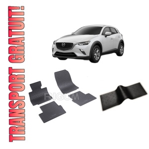 Set 5 covorase MAZDA CX -3 din 06.2015-12.2021, cu covoras tunel median, CAROSERIE SUV, Presuri cauciuc 100%, compatibil cu autoturismul MAZDA CX -3, Rigum