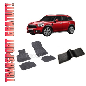 Set 5 covorase MINI COUNTRYMAN II din 02.2017-10.2023, cu covoras tunel median, CAROSERIE SUV, Presuri cauciuc 100%, compatibil cu autoturismul MINI COUNTRYMAN II, Rigum