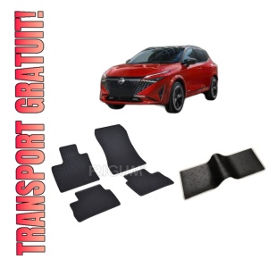 Set 5 covorase NISSAN QASHQAI III FACELIFT din 2024-PREZENT, cu covoras tunel median, CAROSERIE SUV, Presuri cauciuc 100%, compatibil cu autoturismul NISSAN QASHQAI III FACELIFT, Rigum