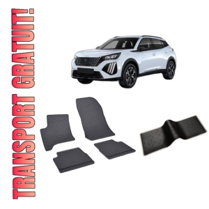 Set 5 covorase PEUGEOT 2008 II HYBRID FACELIFT din 2023-PREZENT, cu covoras tunel median, CAROSERIE SUV, Presuri cauciuc 100%, compatibil cu autoturismul PEUGEOT 2008 II HYBRID FACELIFT, Rigum