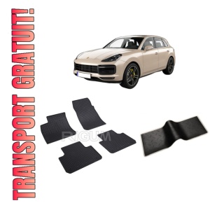 Set 5 covorase PORSCHE CAYENNE III din 11.2017-PREZENT, cu covoras tunel median, CAROSERIE SUV, Presuri cauciuc 100%, compatibil cu autoturismul PORSCHE CAYENNE III, Rigum