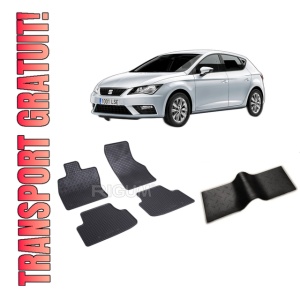 Set 5 covorase SEAT LEON E-HYBRID din 2020-PREZENT, cu covoras tunel median, CAROSERIE HATCHBACK HYBRID, Presuri cauciuc 100%, compatibil cu autoturismul SEAT LEON E-HYBRID, Rigum