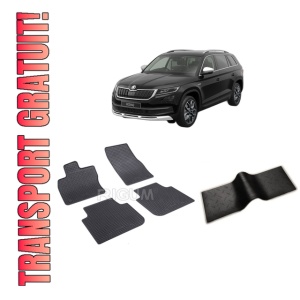 Set 5 covorase SKODA KODIAQ din 03.2017-PREZENT, cu covoras tunel median, CAROSERIE SUV, Presuri cauciuc 100%, compatibil cu autoturismul SKODA KODIAQ, Rigum