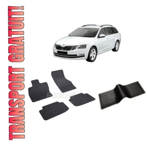 Set 5 covorase SKODA Octavia III din 05.2013-05.2020, cu covoras tunel median, CAROSERIE COMBI, Presuri cauciuc 100%, compatibil cu autoturismul SKODA Octavia III, Rigum