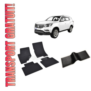 Set 5 covorase SSANG YONG REXTON Y400 din 11.2017-PREZENT, cu covoras tunel median, CAROSERIE SUV, Presuri cauciuc 100%, compatibil cu autoturismul SSANG YONG REXTON Y400, Rigum