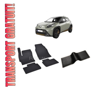 Set 5 covorase TOYOTA AYGO X din 04.2022-PREZENT, cu covoras tunel median, CAROSERIE SUV, Presuri cauciuc 100%, compatibil cu autoturismul TOYOTA AYGO X, Rigum