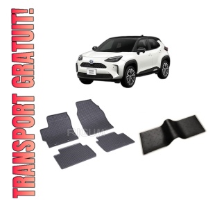 Set 5 covorase TOYOTA YARIS CROSS din 09.2021-PREZENT, cu covoras tunel median, CAROSERIE SUV, Presuri cauciuc 100%, compatibil cu autoturismul TOYOTA YARIS CROSS, Rigum