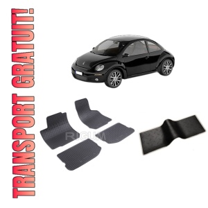 Set 5 covorase VOLKSWAGEN BEETLE din 1998-2010, cu covoras tunel median, CAROSERIE HATCHBACK, Presuri cauciuc 100%, compatibil cu autoturismul VOLKSWAGEN BEETLE, Rigum