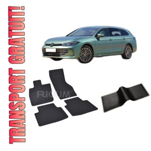 Set 5 covorase VOLKSWAGEN PASSAT B9 din 11.2023-PREZENT, cu covoras tunel median, CAROSERIE COMBI, Presuri cauciuc 100%, compatibil cu autoturismul VOLKSWAGEN PASSAT B9, Rigum