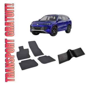 Set 5 covorase VOLKSWAGEN TAYRON din 2025-PREZENT, cu covoras tunel median, CAROSERIE SUV, Presuri cauciuc 100%, compatibil cu autoturismul VOLKSWAGEN TAYRON, Rigum