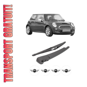 Set brat stergator spate cu lamela pentru MINI MINI (R50, R53) din 2001-2006, pentru spate, din cauciuc siliconat rezistent, 4 stickere auto MINI