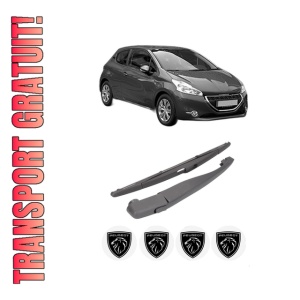 Set brat stergator spate cu lamela pentru PEUGEOT 208 Hatchback Van (CR_) din 2013-2019, pentru spate, din cauciuc siliconat rezistent, 4 stickere auto PEUGEOT