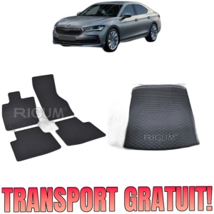 Set Covorase Auto Si Tavita Portbagaj SKODA SUPERB IV din 12.2023 - 2026, caroserie sedan, PORTBAGAJ INFERIOR, FARA PODEA REGLABILA PE INALTIME