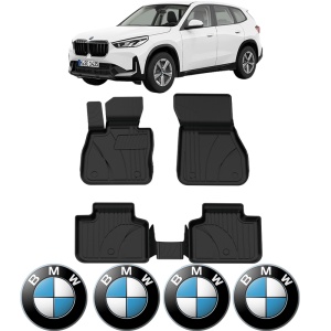 Set covorase BMW X1 F48 din 2015-2022, covorase presuri tavita auto, cu tunel median intermediar din cauciuc thermoplastic, 4 Stickere auto cu BMW - Img 2