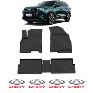 Set covorase Chery TIGGO 8 PRO din 2025, covorase presuri tavita auto, cu tunel median intermediar din cauciuc thermoplastic, 4 Stickere auto cu Chery - Img 2