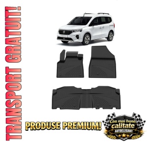 Set covorase Nissan Townstar din 2022, covorase presuri tavita auto, cu tunel median intermediar din cauciuc thermoplastic, 4 Stickere auto cu Nissan