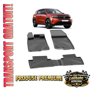 Set covorase Opel Frontera Hybrid din 2025, covorase presuri tavita auto, cu tunel median intermediar din cauciuc thermoplastic, 4 Stickere auto cu Opel