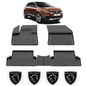 Set covorase Peugeot 3008 din 2016-2024, covorase presuri tavita auto, cu tunel median intermediar din cauciuc thermoplastic, 4 Stickere auto cu Peugeot - Img 2