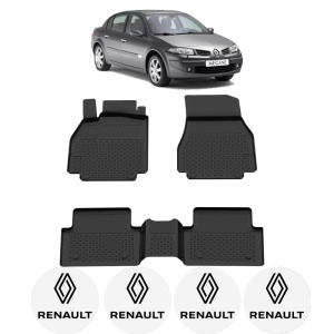 Set covorase Renault Megane II din 2002 - 2008, covorase presuri tavita auto, cu tunel median intermediar din cauciuc thermoplastic, 4 Stickere auto cu Renault - Img 2