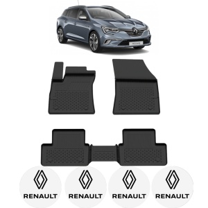 Set covorase Renault Megane IV Combi din 2016, covorase presuri tavita auto, cu tunel median intermediar din cauciuc thermoplastic, 4 Stickere auto cu Renault - Img 2
