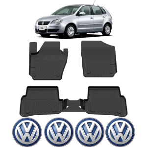 Set covorase Volkswagen Polo din 2002 - 2009, covorase presuri tavita auto, cu tunel median intermediar din cauciuc thermoplastic, 4 Stickere auto cu Volkswagen - Img 2