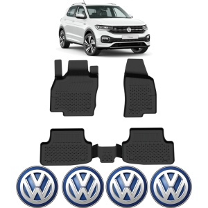 Set covorase Volkswagen T-Cross din 2019, covorase presuri tavita auto, cu tunel median intermediar din cauciuc thermoplastic, 4 Stickere auto cu Volkswagen - Img 2
