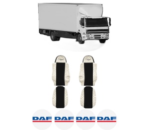 Set Huse Scaune Camion Tir DAF CF 75 din 2001-2013, Auto, Model ELEGANCE Q, Culoare Bej, 4x Stickere auto cu DAF